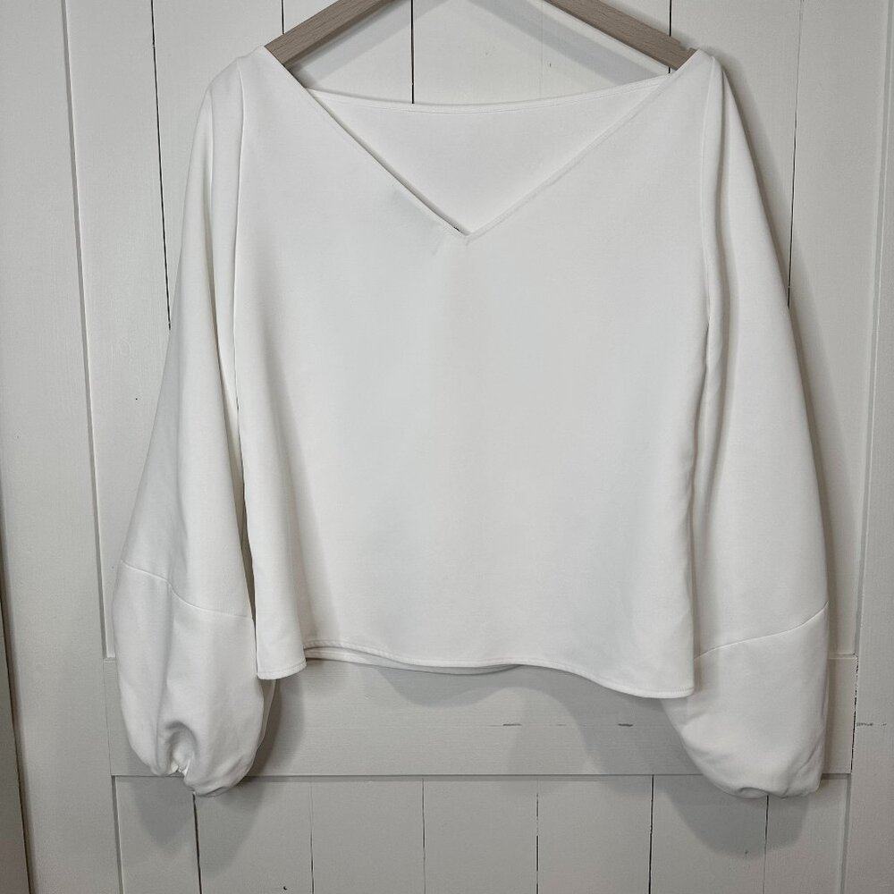 Rosetta Getty White V-Neck Blouse | Balloon Sleeves | Size M